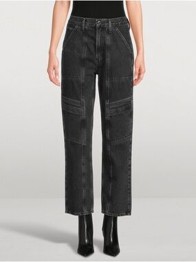 AGOLDE Cooper Cargo High-Rise Straight-Leg Jeans in a black wash Sz 23